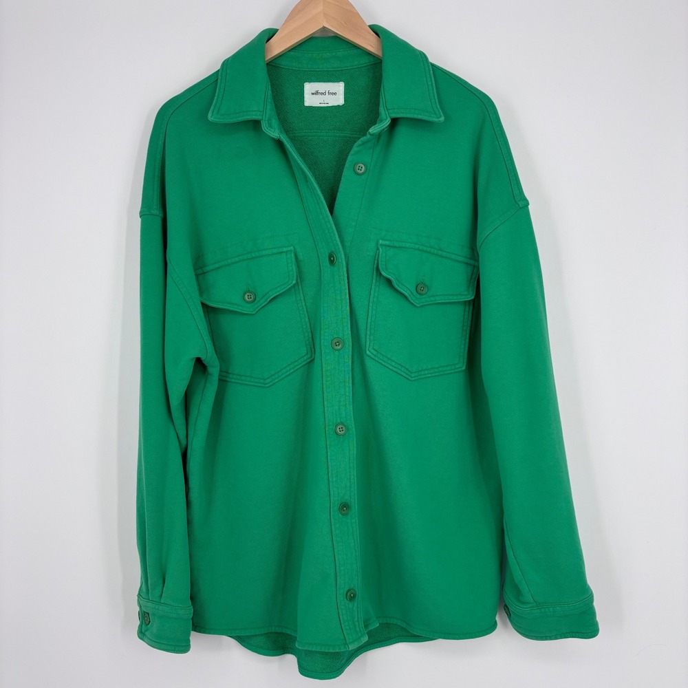Wilfred Free‎ Cotton Terry Shirt Jacket Women L Green Organic Utility Shacket